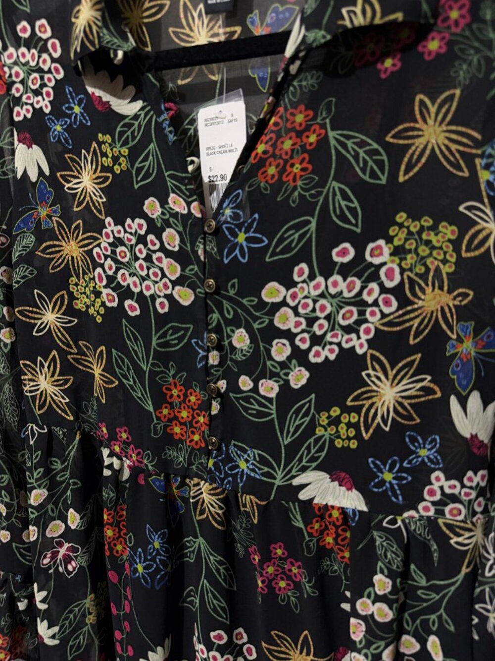Forever 21 Floral Boho Chiffon Sheer Sleeve Dress New With Tags L - Picture 6 of 16